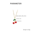 Detail showing red cherry pendant specs in stainless steel with 450mm gold chain - Stainless Steel Red Green Double Cherry Style (KN292077-Z)