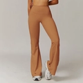 High-waisted flared yoga pants in caramel brown with elastic seamless athletic fabric - Pumpkin Orange