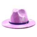 Roze en paarse tie-dye wollen gleufhoed met blauwe leren band en gouden gesp - M (56-58cm) / Taropaars