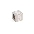 Square stainless steel number 5 bead with hole for DIY jewelry making and bracelets - Steel Color Number 5