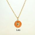 Titanium steel Leo zodiac necklace with gold finish and orange enamel sun pendant - Leo