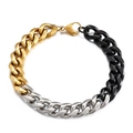 Detailed close-up of a tri-color Cuban chain bracelet in gold, silver, and black steel - Tri-color Gold Silver Black Style (KB139951-Z)