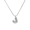 Polished silver 3D balloon letter J pendant necklace with high gloss metal finish - Necklace J