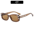 Translucent amber brown square sunglasses with crystal rhinestones on frames C7 - Transparent Tea Frame Tea Lens
