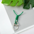 Green handcrafted woven knot keychain with silver metal D-ring for bags and keys - Green + Round Buckle + Triangle Spring Ring