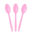 Pink ballerina party plastic spoons set of three with textured handle on white background - Pink Spoons 10pcs