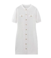 Dettaglio di un vestito in maglia bianca a maniche corte con bottoni dorati e tasche - S / Bianco