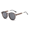 Retro round sunglasses with translucent tea brown frame and golden metal temples - Smoke Gray