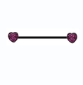 Macro detail of industrial barbell with purple glitter heart ends and black coated steel bar - Black Purple Glitter Heart