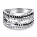 925 silver multi-layer crossover ring featuring black and white pavé cubic zirconia - Tl-440