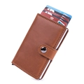 Brown crazy horse leather wallet for credit cards with anti-theft aluminum card case - Crazy Horse Apricot