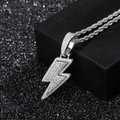 Collana hip hop con ciondolo a fulmine d'argento e zirconi cubici su catena a corda - Argento + Catena Twist da 24 pollici