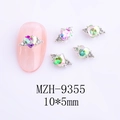 Detail view of 10x5mm heart-shaped aurora nail rhinestone on pink manicure - Pink Green Aurora Style (9355)