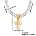 Gold-tone letter T pendant necklace with rectangle-cut crystals on a tennis chain - Letter T