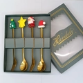 4-piece golden stainless steel Christmas cutlery set with silicone character toppers - Gold Machine Polished - Spoon & Fork 4-Piece Green Box