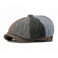 Classic patchwork newsboy cap for men and women featuring mixed retro fabric textures - One Size / Patchwork