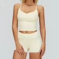 Ensemble de yoga deux pièces jaune beurre pour femme avec haut à col en V et short à liseré - S / Débardeur + Short / Jaune Abricot
