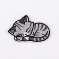 Detail of sleeping cat embroidery patch with dimensions 4cm by 6cm and vivid textures - No.15 (Sleeping Cat)
