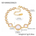Detail showing stainless steel gold bracelet measurements with glass stone settings - Cube Style / 16+5cm / Gold White