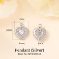 Silver heart pendant with small crystals and wavy texture edges, 11mm by 14mm size - 11mm*14mm / White Gold