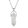 White marble texture hexagonal column pendant with silver metal chain necklace - Howlite