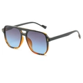 Tortoiseshell pilot sunglasses with double bridge, blue gradient lenses and gold studs - Black and Tortoise Split Frame Grey Blue Lens