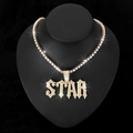 Golden hip hop necklace with STAR letter pendant and crystals on a tennis chain - Gold Pendant with 18 Inch Tennis Chain