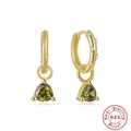 Orecchini a cerchio in argento S925 dorato con zirconi verde oliva triangolari - Argento 925 / Oro - Zirconia Verde Oliva