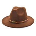 Detail of vintage brown fedora hat featuring a skull metal buckle and braided strap - M (56-58cm) / Coffee