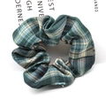 Classic dark green plaid bow scrunchie with ballet style ribbon for girls hair - Forest Letter Green