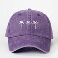 Adjustable washed purple baseball cap with white embroidered palm trees and vintage texture - Purple