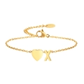 Polished 18K gold letter X and heart charm bracelet with lobster clasp and fine chain - Heart + Letter X Bracelet