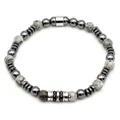 Bracelet pour homme en pierres naturelles d'hématite grise et perles de marbre blanc - Style Pierre de Carte (B033)