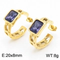 Gold chain hoop earrings featuring rectangular purple zircon stones in 20x8mm size - Gold Purple
