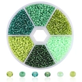 Perline di vetro verdi miste in una scatola a 6 scomparti per gioielli fai-da-te - Serie Verde (2mm) / 3900pz/Scatola