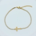 Elegante bracciale tennis in acciaio inossidabile placcato oro 18K con croce in zirconi - Bracciale N. 2 (B0057)