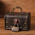 Vintage small wooden storage box in distressed grey with metal handle and combination lock - Style C Distressed Gray + 1-digit Combination Lock