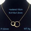 Goldene Halskette mit ineinandergreifenden Kreisen und verstellbarer Kette am Modell - Doppelter Ineinandergreifender Ring Stil (KN235349-KFC)