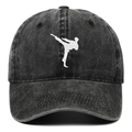 Gorra de béisbol desgastada con bordado de Kung Fu, diseño retro suave - Negro