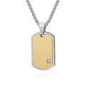 Tweekleurige rechthoekige dogtag ketting in goud en zilver staal met een enkele zirkoon - Hanger + Stalen Kralenketting / Goud