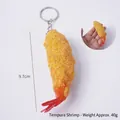 Realistic fried tempura shrimp keychain with golden texture and silver metal ring - Breaded Tempura Big Shrimp (Keychain)