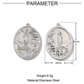 Polished stainless steel Virgin Mary pendant detailed size dimensions and 9.5g weight info - Silver-Our Lady of Fatima Medal