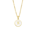 18k gold plated stainless steel necklace with round white shell 'X' letter pendant - Letter X
