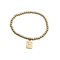 Bracelet à perles dorées avec un pendentif carré gravé d'une lettre H majuscule - Lettre H