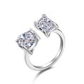 S925 sterling silver open ring with pear and emerald cut pink cubic zirconia stones - Silver Double White Stones (Pear & Rectangle) (DY120186-S-W-WH)
