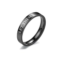 Close-up of black titanium steel ring featuring 'LET THEM' engraving on flat band - Size 5 / Black