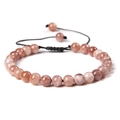 Handgefertigtes Yoga-Armband mit 6 mm rosa-braunen Natursteinen und schwarzer Kordel - Imitierter Sonnenstein