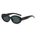 Vintage oval black sunglasses with silver star rivets on temples for men and women - Glossy Black Frame Grey Lens