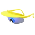 Sporty yellow visor sunglasses with blue-purple reflective wrap-around shield lenses - Yellow Frame Blue Film