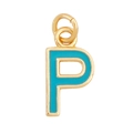 Golden alphabet P pendant with sky blue enamel finish and polished metallic edge - Sky Blue - Letter P
